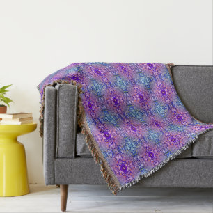 Boho Lila Blue Blume Muster Throw Blanket Decke