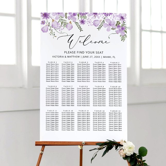 Boho Lila Blume 15 Tische Hochzeitskarte Poster (Von Creator hochgeladen)