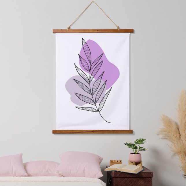 Boho lila Blume Wandteppich Mit Holzrahmen (Schlafzimmer)