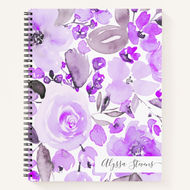 Boho lila Blumen Blumenmuster Notizbuch (Vorderseite)