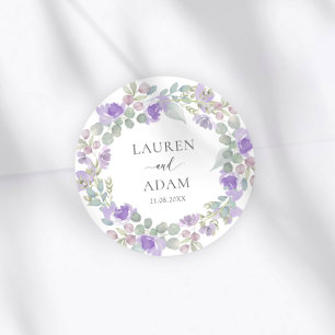 Boho Lila Blumen Hochzeitspaarnamen Runder Aufkleber