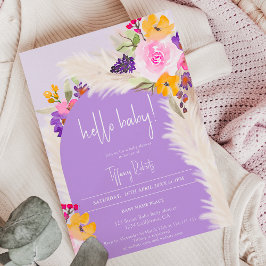 Boho lila Blumenärgerin Hallo Babydusche Einladung