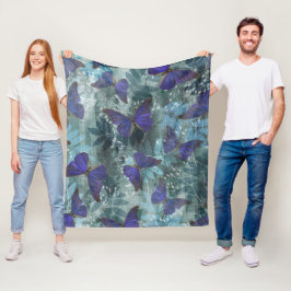 Boho Lila Butterfly & Cyan Botanic Original Fleecedecke