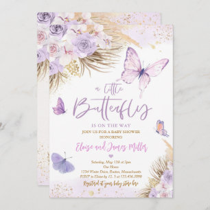Boho Lila Butterfly Pampas Grass Baby Dusche Einladung