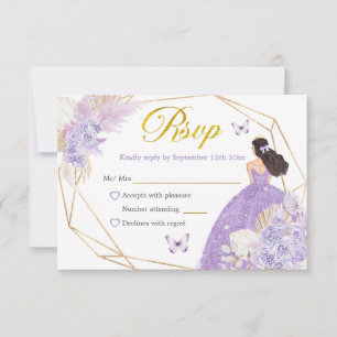 Boho Lila Butterfly Princesa Quinceañera RSVP Karte