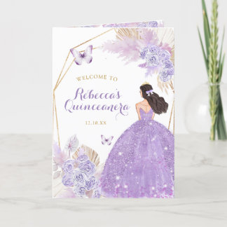 Boho Lila Butterfly Quinceañera Programmvorlage Einladung