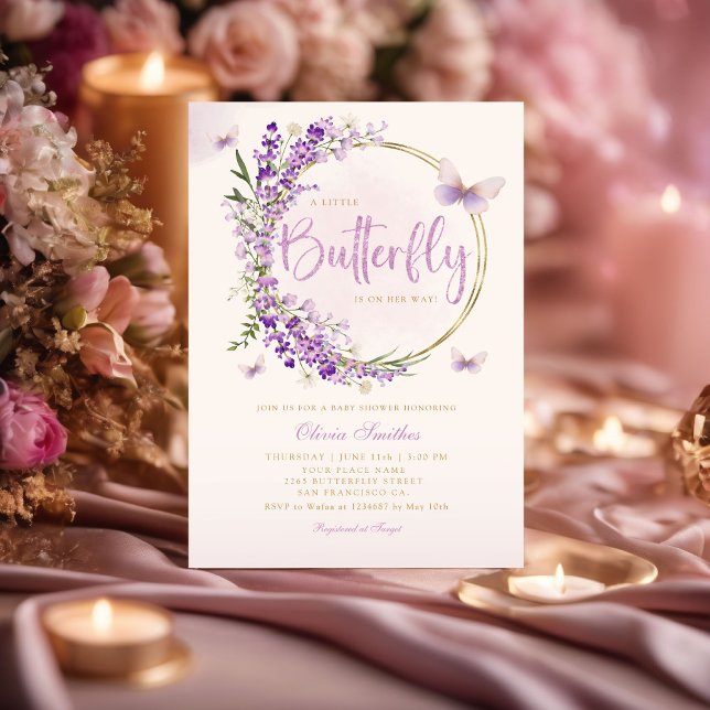 Boho Lila eine kleine Butterfly Girl Babydusche Einladung (Von Creator hochgeladen)