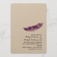 Boho lila Feder-Hochzeits-Einladung