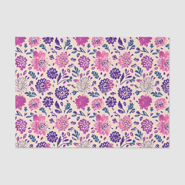 Boho Lila Floral Botanical Seidenpapier (Vorderseite)