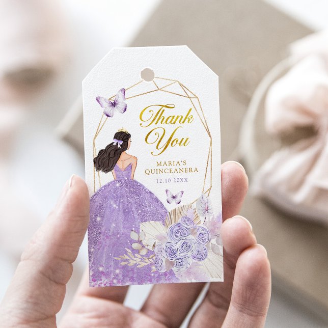 Boho Lila Floral Butterfly Princesa Quinceañera Geschenkanhänger (Von Creator hochgeladen)