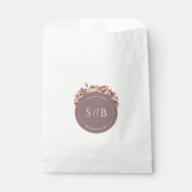 Boho Lila Floral Gefälligkeitstaschen mit Monogram Geschenktütchen (Vorderseite)
