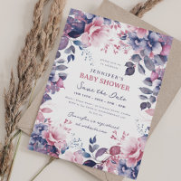 Boho Lila Garden Floral Baby Shower Retten Datum