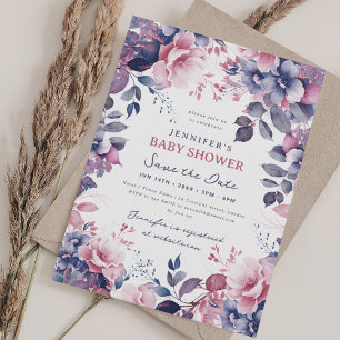 Boho Lila Garden Floral Baby Shower Retten Datum Einladung