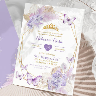 Boho Lila Geometric Butterfly Quinceañera Einladung