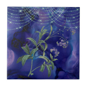 Boho Lila Grün Blumenlichter Fliese
