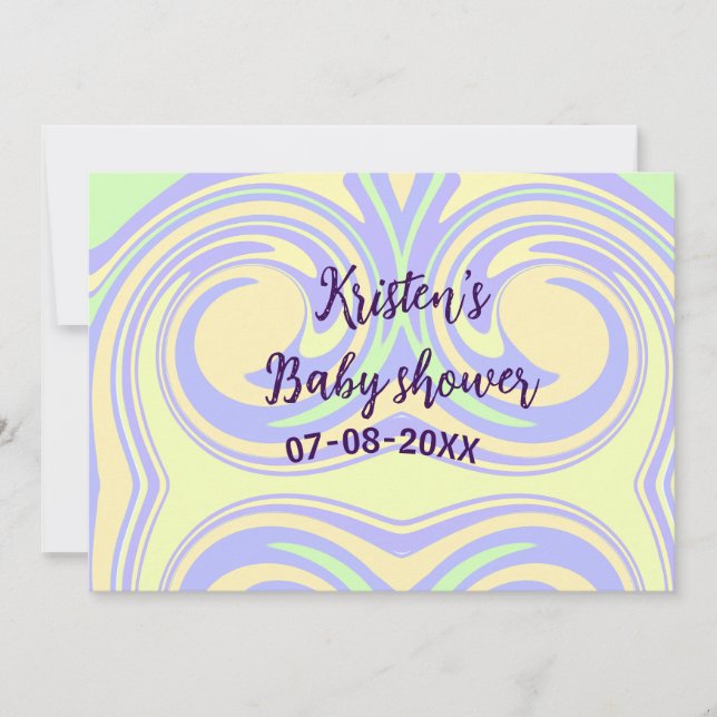 Boho lila grüne Babydusche Marmor rustikal, modern Einladung (Vorderseite)