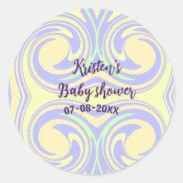 Boho lila grüne Babydusche Marmor rustikal, modern Runder Aufkleber