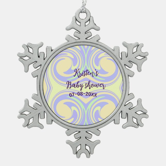 Boho lila grüne Babydusche Marmor rustikal, modern Schneeflocken Zinn-Ornament (Vorderseite)