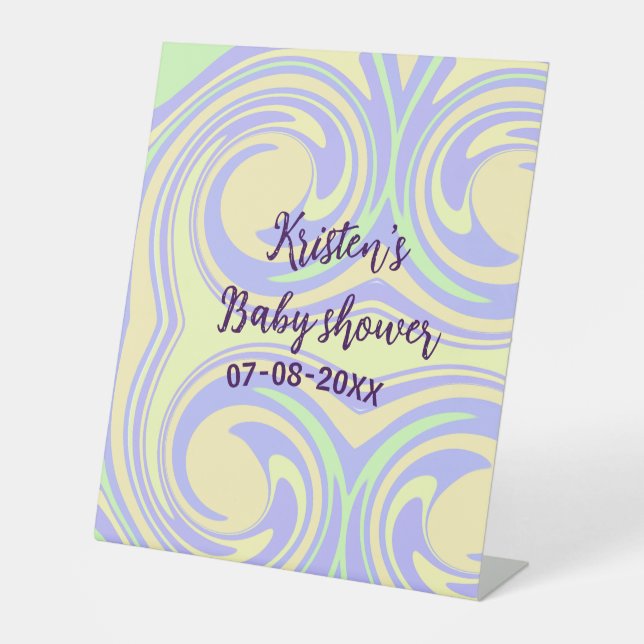 Boho lila grüne Babydusche Marmor rustikal, modern Sockelschild (Vorderseite)