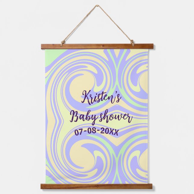 Boho lila grüne Babydusche Marmor rustikal, modern Wandteppich Mit Holzrahmen (Vorderseite)