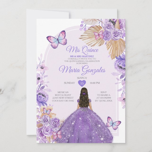 Boho Lila Mis Quince Lavender 15 Anos Crown Einladung (Vorderseite)