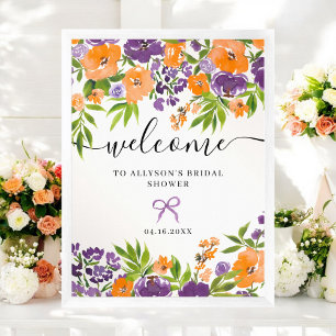 Boho Lila Orange Floral Bridal Willkommen Poster