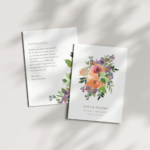 Boho Lila Orange Floral Wedding Custom Message Dankeskarte
