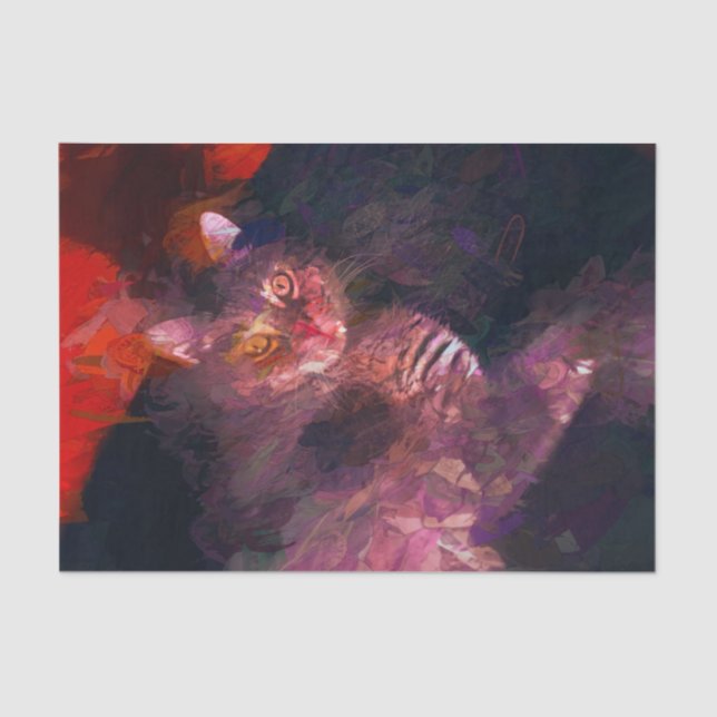 Boho lila orange Funky bunte Hippietabby-Katze Seidenpapier (Vorderseite)