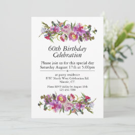 Boho Lila Peony Customizable 60. Geburtstag Einladung
