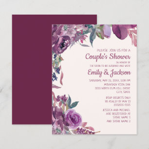 Boho-Lila-Pflaume-Lila-Blumen-Hochzeitspaar Einladung