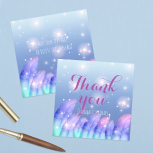 Boho Lila Pink Feathers Glitzern Vielen Dank Mitteilungskarte