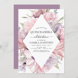 Boho Lila Quinceañera Dusty Pink Floral Invitati Einladung