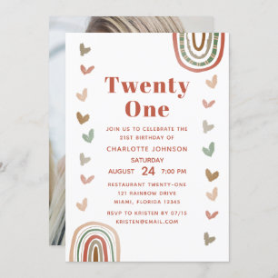 Boho Lila Rainbow Modern 21. Geburtstag Party Einladung