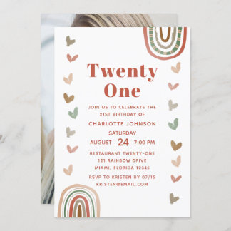 Boho Lila Rainbow Modern 21. Geburtstag Party Einladung