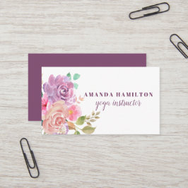 Boho Lila rosa Blume in blühender Wasserfarbe Visitenkarte
