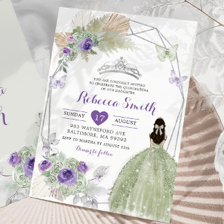 Boho Lila Sage Green Geometric Quinceañera Einladung