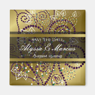Boho lila Spirale-goldener Save the Date Magnet
