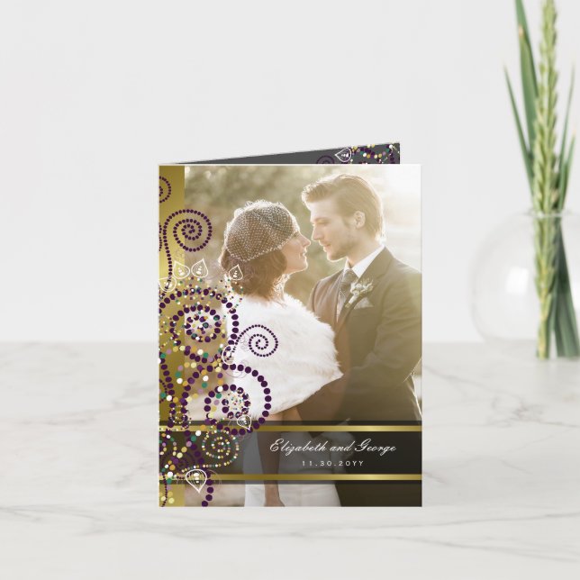 Boho Lila Spirals Gold Foto Hochzeit Vielen Dank Dankeskarte (Vorderseite)