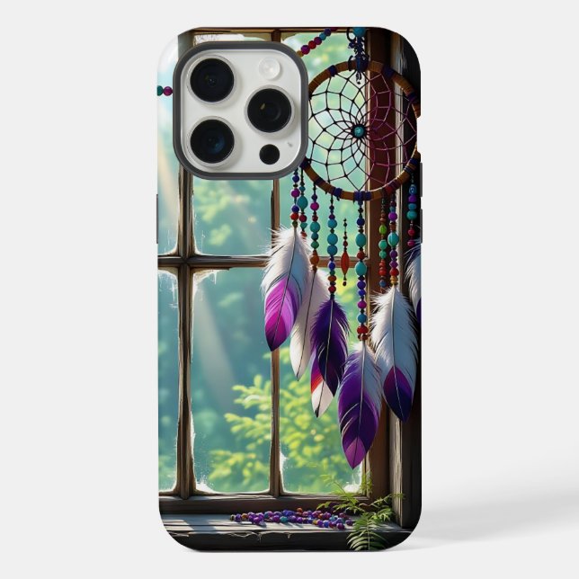 Boho-Lila-Traumfänger im Fenster iPhone Hülle (Rückseite)
