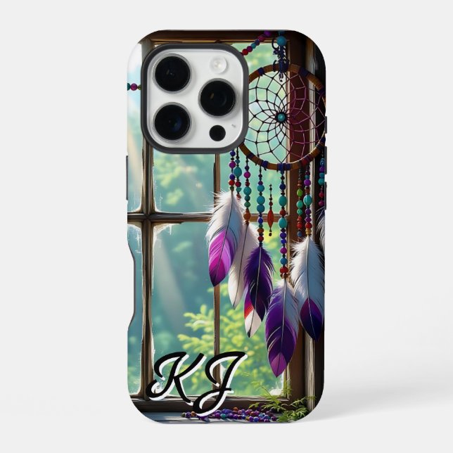 Boho Lila Traumfänger im Fenster Monogramm iPhone Hülle (Rückseite)