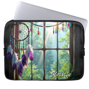 Boho Lila Traumfänger im Fenster  Personalisiert Laptopschutzhülle