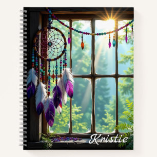Boho Lila Traumfänger im Fenster Personalisiert Notizbuch