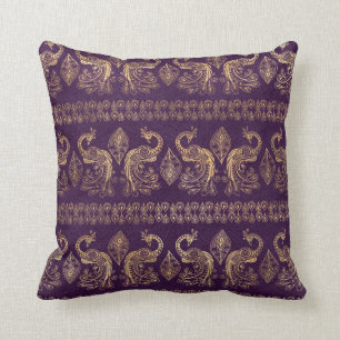 Boho Lila und Gold Pfau Kissen