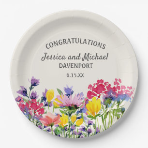 Boho Lila Watercolor Wildblumen Cream Wedding Pappteller