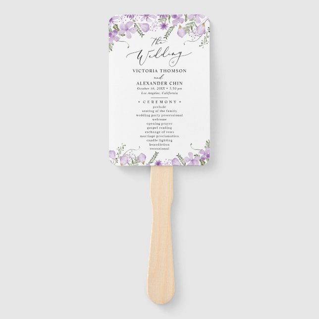 Boho Lila Wedding Program Hand Fan Fächer (Vorderseite)