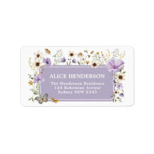 Boho Lila Wildblumen Gartenparty Rücksendeadresse Adressaufkleber