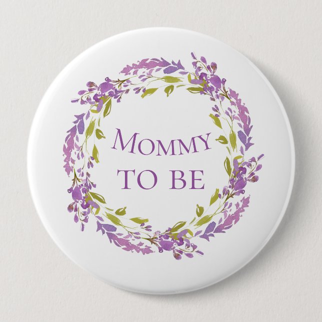 Boho Lila Wreath Mommy wird 4" Button (Vorderseite)