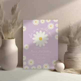 Boho Lilac White Daisy Sie ist ein Wilder ONE Gebu Einladung