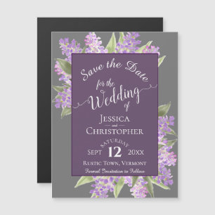 Boho Lilacs Calligraphy Gray Wedding Save the Date Magneteinladung