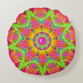 Boho Lime Green Star Mandala Rundes Kissen